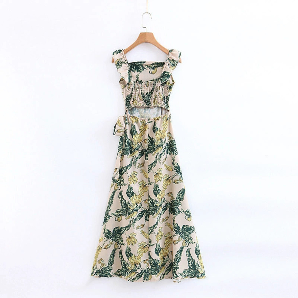 ZARA Printed Beach Dress with Open Back and Slit
